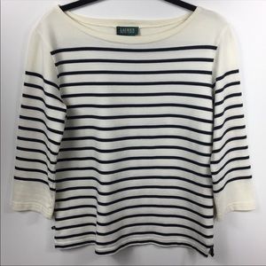 Ralph Lauren>knit sweater cotton striped bw NWOT